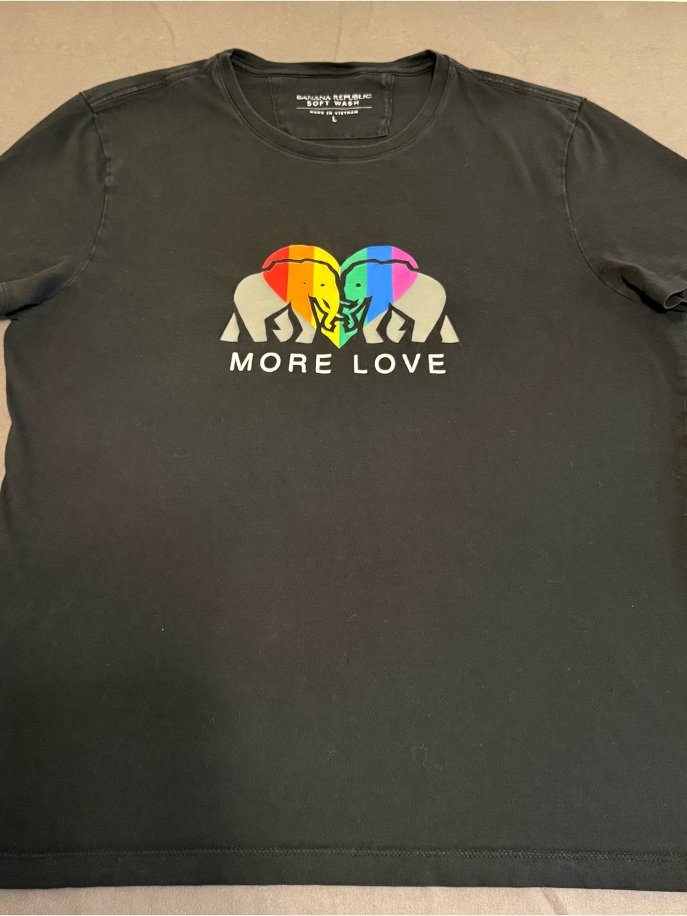Banana Republic Rainbow Elephant Heart Graphic — Black Background